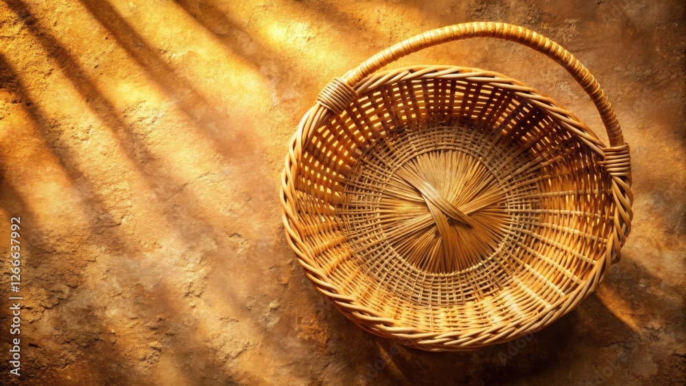 Fototapete sunlit empty wicker basket on textured surface a rustic still life image