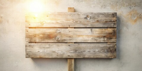 Rustic Wooden Signboard Against Weathered Wall, Perfect for Your Message or Announcement