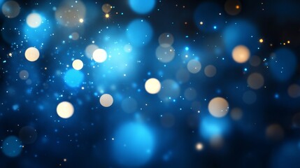 Obraz premium Blue and Gold Bokeh Lights on Dark Background for Vibrant Atmosphere