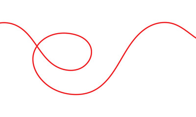 Red thread isolates on a white background. Red thread looped in a circle form, symbolizing vector. Line of red yarn, long red thread. Vector Illustration . 