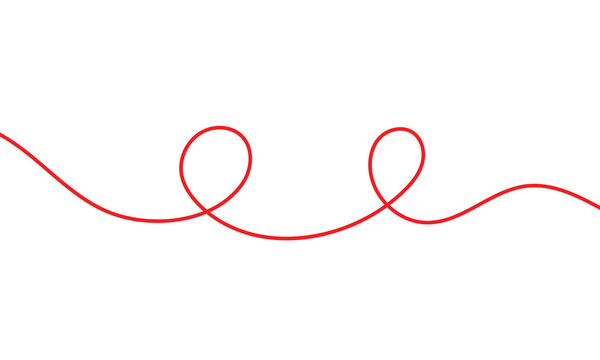 Red thread isolates on a white background. Red thread looped in a circle form, symbolizing vector. Line of red yarn, long red thread. Vector Illustration . 