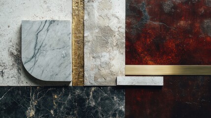 Marble and brass textures, design samples, studio background, interior design