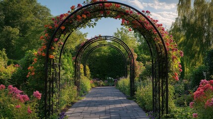 Enchanting floral pathway serene garden landscape photography vibrant nature eye-level view tranquil escape