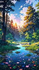 sunset in the forest