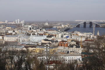 Kyiv. Panorama of the Podil district of the city. Dnipro river.