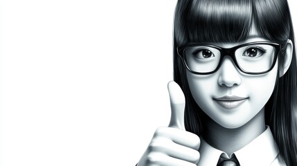 Confident businesswoman in glasses and tie pointing forward, demonstrating leadership providing guidance in a professional setting.