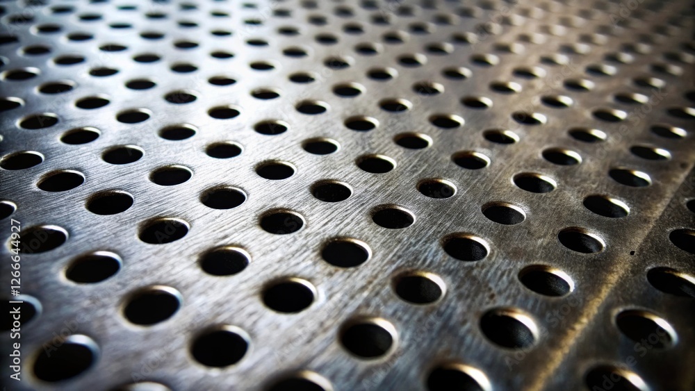 Aufkleber a detailed close-up view of perforated metal sheet with circular holes exhibiting a textured surface