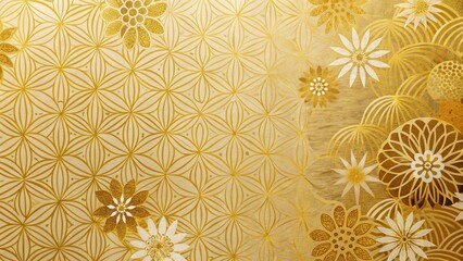 Fototapeta premium Traditional washi paper with intricate gold foil patterns and subtle texture , Japanese, golden, Japanese