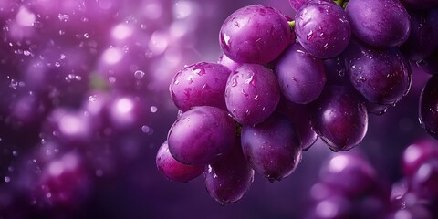 a dark atmosphere several purple grapes are