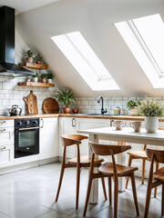 Bright Modern Kitchen with Skylights, Wooden Countertops, and Green Accents
