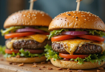 hamburger on a wooden table