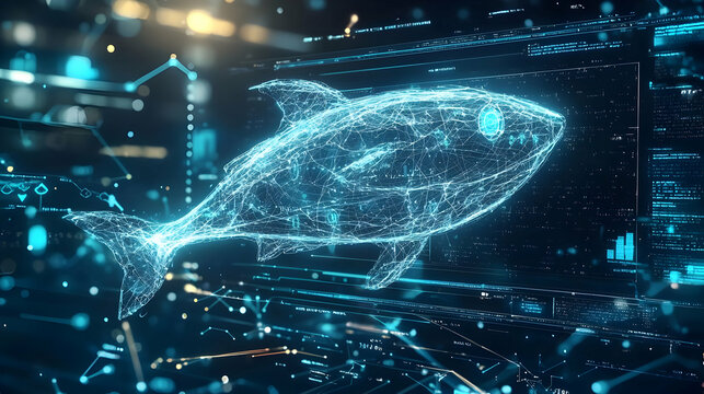 Abstract digital shark graphic. Background data. Stock graphic. Possible use Technology, environment