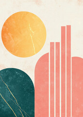 Minimalist abstract design with geometric shapes in soft pastel colors