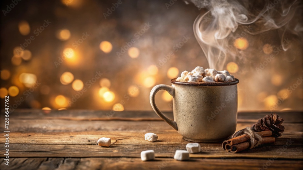 Poster warmth and comfort a steaming mug of hot cocoa topped with fluffy marshmallows, accompanied by cinna