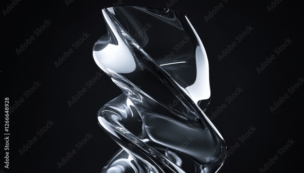 Poster abstract twisted metallic sculpture digital rendering