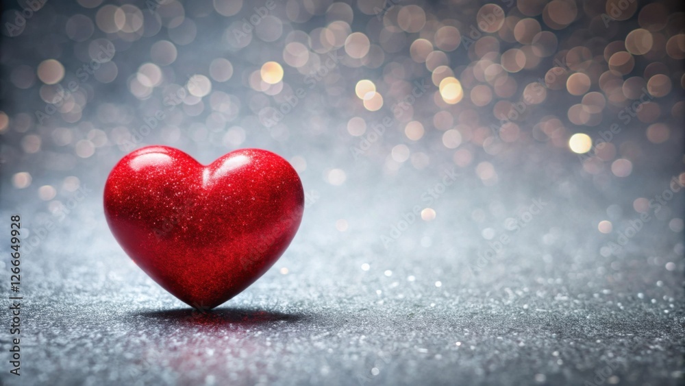 Aufkleber a shimmering red heart rests gently on a sparkling surface, bathed in soft, warm light.