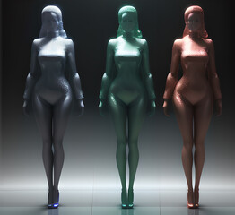 Obraz premium Abstract surrealistic illustration of glass statue several people standing in pose.Concept project.mindfulness and meditation.Futuristic. cyberpunk.innovation different types of poses.generative ai