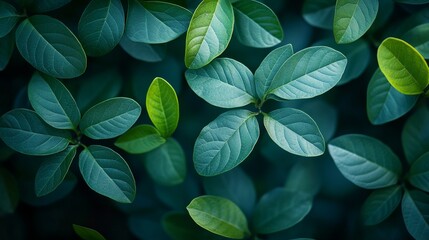 Lush green foliage background texture with dark teal leaves.