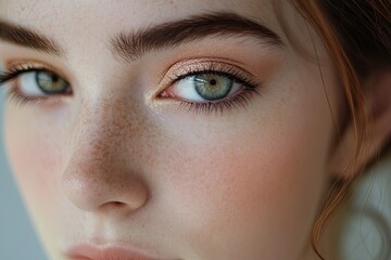 Fototapeta premium An elegant beauty shot of a woman with full eyeshadow makeup using soft rose gold and champagne shades