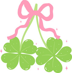 Coquette four Leaf Clover cherries liked with pink ribbon bow