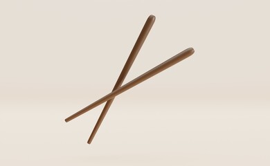 3d illustration. Chopsticks icon. Chopsticks on brown background.