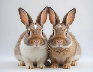 Fototapeta premium Two adorable baby rabbits against a plain background.