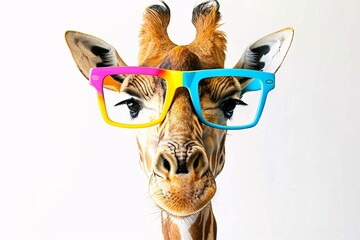 Playful Giraffe in Colorful Glasses