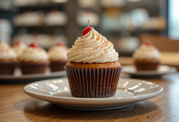 cupcake with cream and cherry
