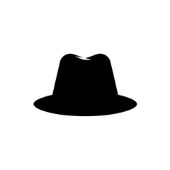 Classic Fedora Silhouette: A minimalist black and white illustration of a fedora hat, perfect for fashion, design, and branding projects.  Its clean lines and simple design offer versatility.