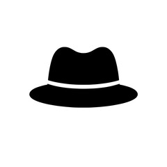 Fedora Hat Icon: A simple yet stylish black fedora icon, perfect for web design, app development, and graphic design projects. Its clean silhouette conveys sophistication and classic elegance.