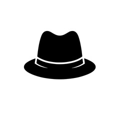 Fedora Hat Icon: A simple and sleek black silhouette of a classic fedora hat, perfect for branding, website design, and social media.  