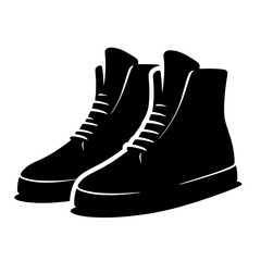 Stylish Ankle Boots: A pair of sleek, high-top ankle boots, rendered in a minimalist black silhouette, conveys a sense of modern style and timeless appeal.