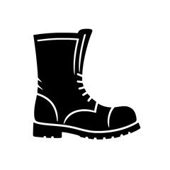 Steel Toe Boots Icon: A robust and stylish silhouette of a steel-toe work boot, ideal for construction, industrial, or safety-related projects.  The design is simple, bold.