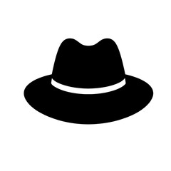 Classic Fedora Hat Icon:  A stylish and timeless fedora hat, depicted as a simple yet elegant black icon, perfect for fashion, design, and illustration projects. 