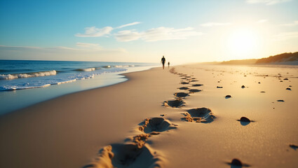 Title: A Serene Landscape Depicting Footsteps Leading Along

