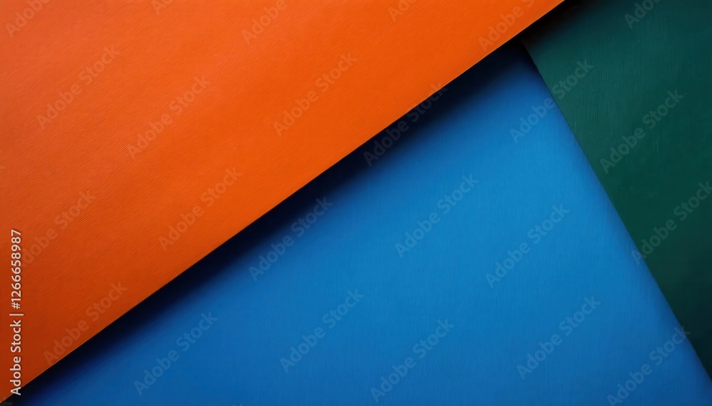 Poster abstract geometric background with overlapping orange, blue, and green textured paper layers in diag