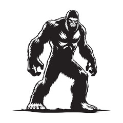Fototapeta premium Isolated Bigfoot silhouette embodying the mystery of the deep woods - Bigfoot illustration - Bigfoot vector - mythical creature silhouette 
