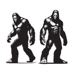 Fototapeta premium Cryptid hunter’s Bigfoot silhouette capturing the thrill of the unknown - Bigfoot illustration - Bigfoot vector - mythical creature silhouette 