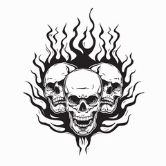 Skull on Fire with Flames Vector Illustration Vector Image and art isolated on white background.