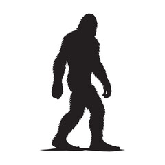 Famous Bigfoot silhouette reflecting its status in folklore and urban legends - Bigfoot illustration - Bigfoot vector - mythical creature silhouette
