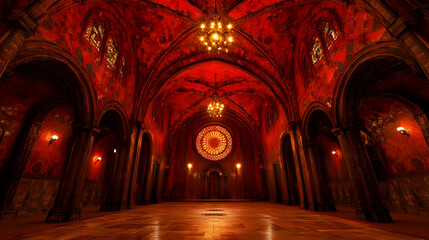 Obraz premium Red gothic chapel interior, empty space
