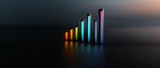 Obraz premium Colorful bar graph ascending on dark surface