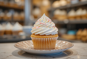 cupcake with cream and sprinkles