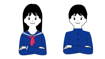 腕組みをする男女の学生のイラスト