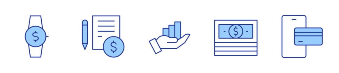 cost, growth, money, online payment, wristwatch. Banking Icon vector illustration. Line Duotone style. Editable stroke