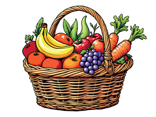 Vsai wicker basket overflowing with fresh fruits and vegetables