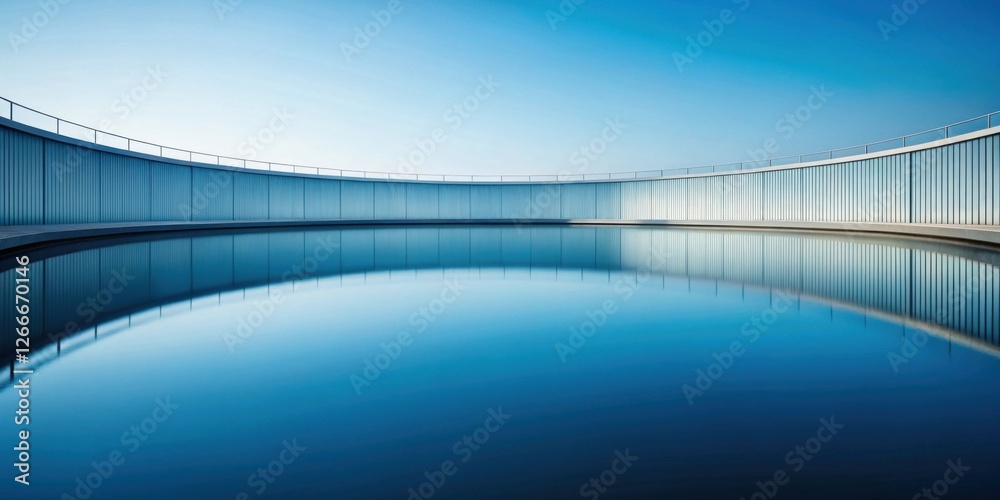 Aufkleber serene reflection of a modern architectural structure with a curved wall and still water