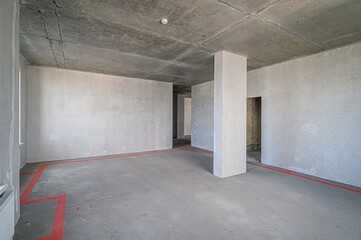 rough repairs for self-finishing. interior decoration, bare walls of the room, stage of construction. interior apartment room