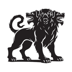 Fototapeta premium Fear-inducing Cerberus silhouette representing the ultimate watchdog - Cerberus illustration - Cerberus vector - mythical creature silhouette 
