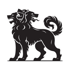 Greek legend Cerberus silhouette symbolizing supernatural guardianship - Cerberus illustration - Cerberus vector - mythical creature silhouette
